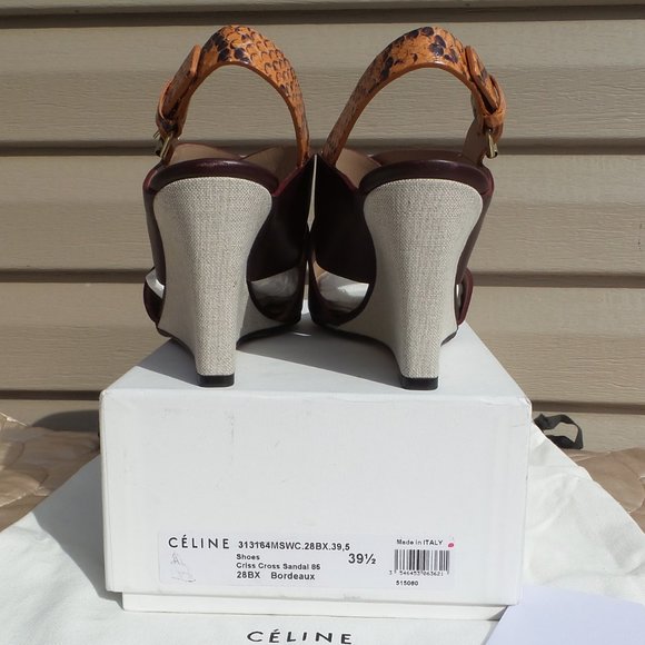 CELINE CrissCross Leather Python Canvas Wedge 39.5 - Picture 4 of 12
